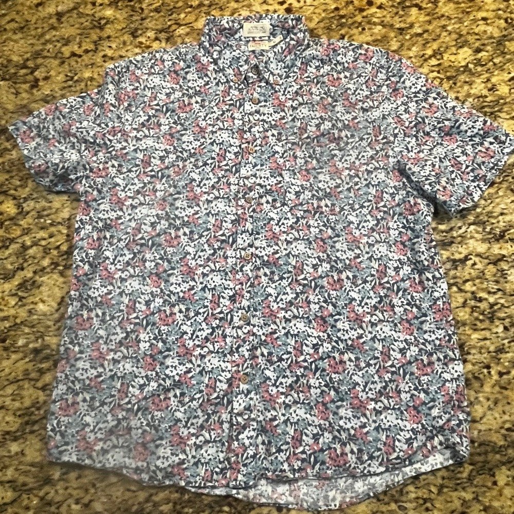 Faherty Brand The Breeze Shirt Mens XL Floral Button Down Short Sleeve Blue Red